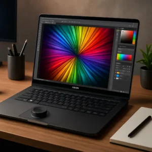 ASUS laptop placed on a desk, ideal for graphic design work.