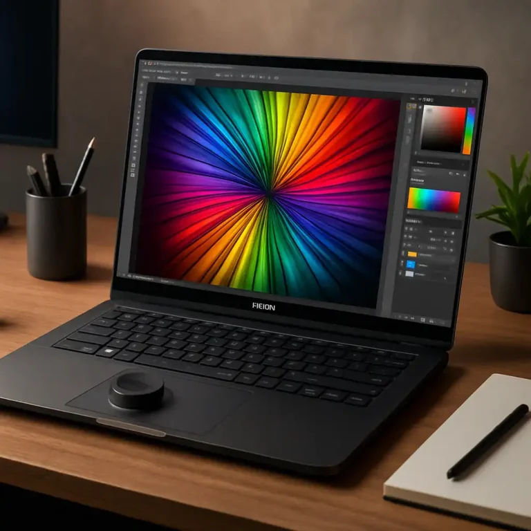 ASUS laptop placed on a desk, ideal for graphic design work.