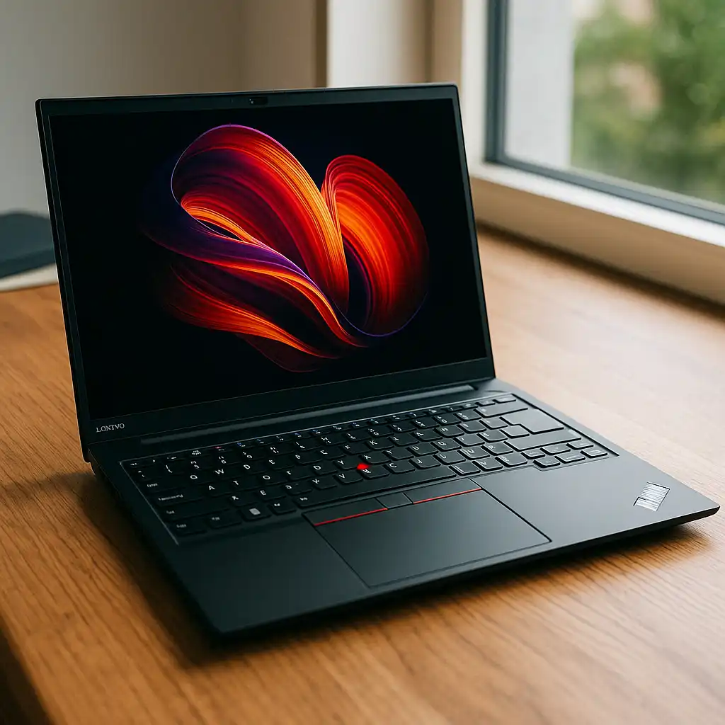 A Lenovo ThinkPad workstation laptop placed on a modern desk with natural lighting, featuring a professional and powerful design.
