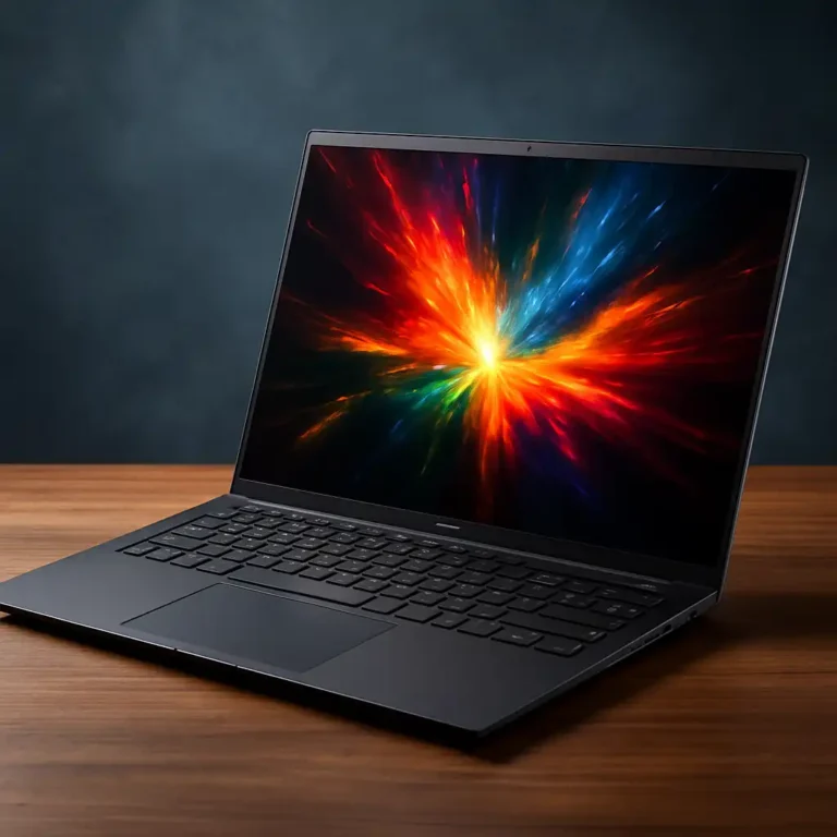 LG Gram Superslim 15.6-inch OLED laptop on a desk, showcasing its ultra-thin design and vivid display.
