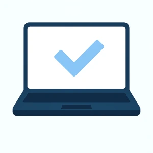 Laptop icon with checkmark representing business laptops