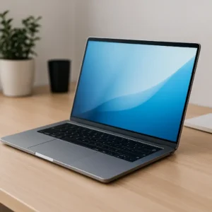 Premium laptop with slim bezels and aluminum body on a modern desk, highlighting why premium laptops are more expensive.