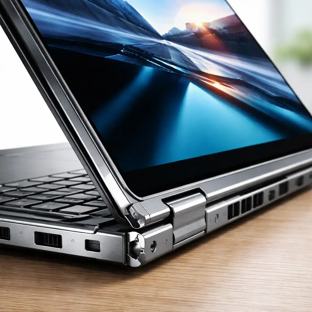Convertible 2-in-1 laptop hinge mechanism showing durable metal joint design in tablet mode.